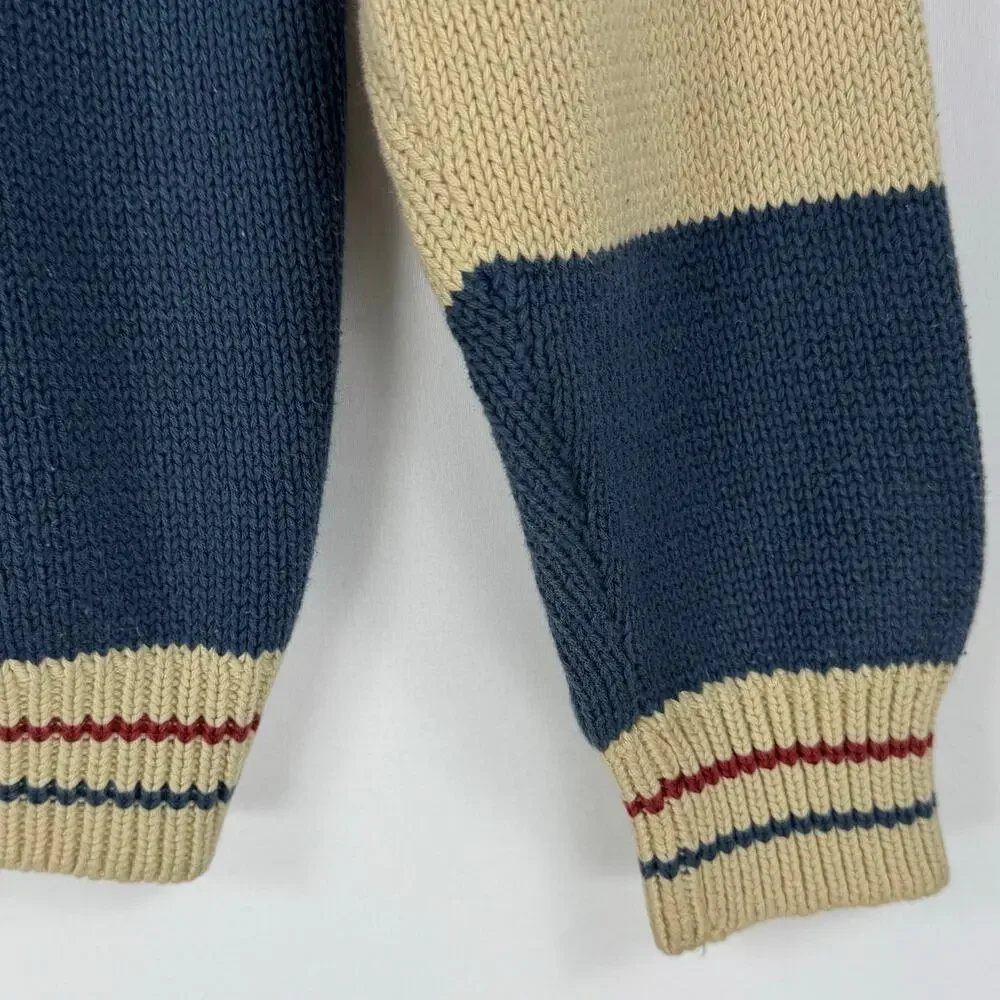 Gap Kids Vintage 80s Varsity Teams Knit Sweater Large Red Beige Blue 100% Cotton